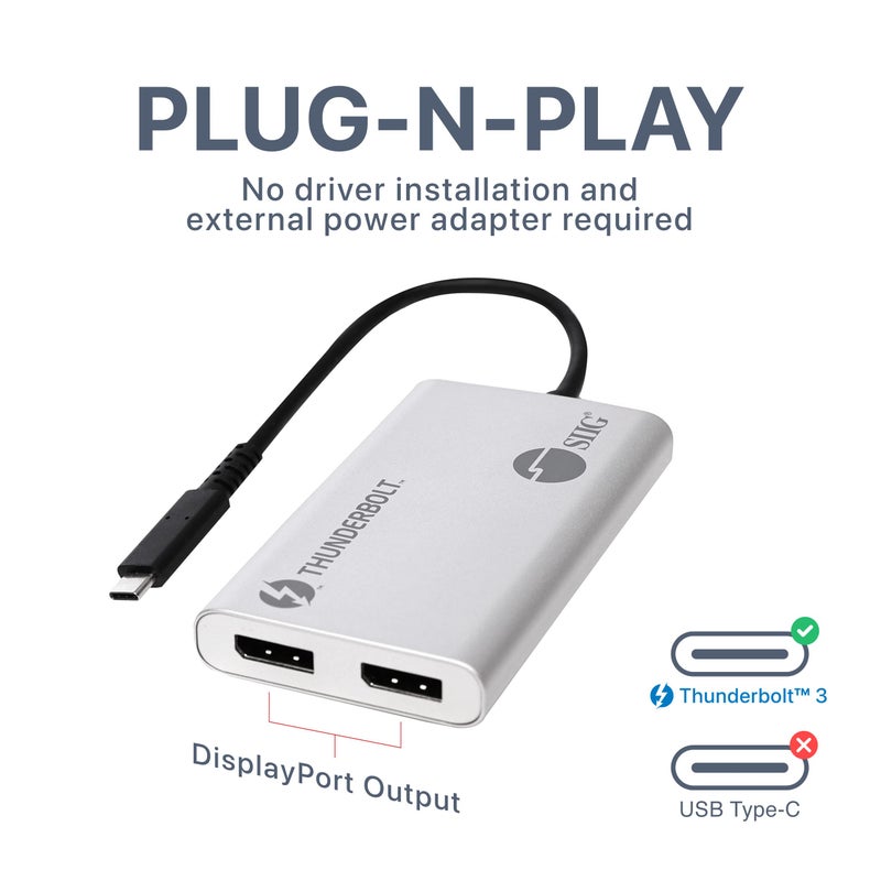 SIIG Thunderbolt 3 to Dual DisplayPort Adapter - Single 5K@60HZ - Dual 4K@60HZ - USB Type C to 2 DP 1.2 Ports for Mac & Windows - MacBook Pro/MacBook/Dell XPS/HP/Lenovo JU-TB0611-S1 - Image 5